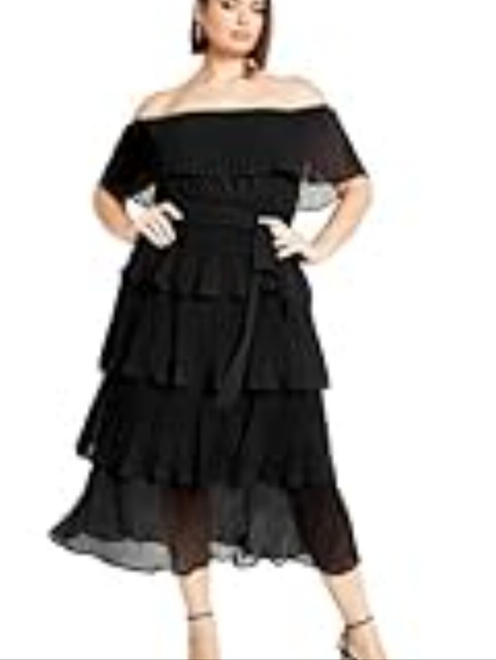 City Chic Night Garden Maxi Off The Shoulder Ruffle Dress - black